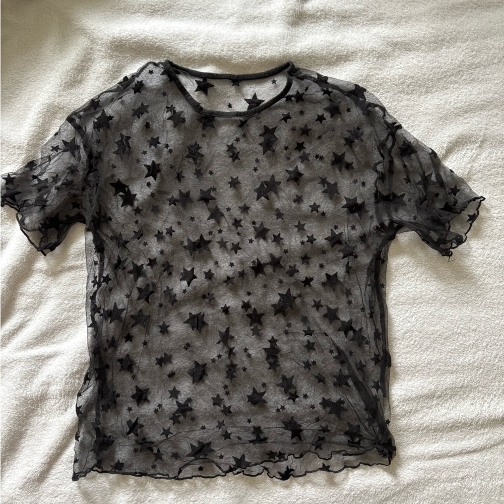 Sheer Star Pattern Black Top